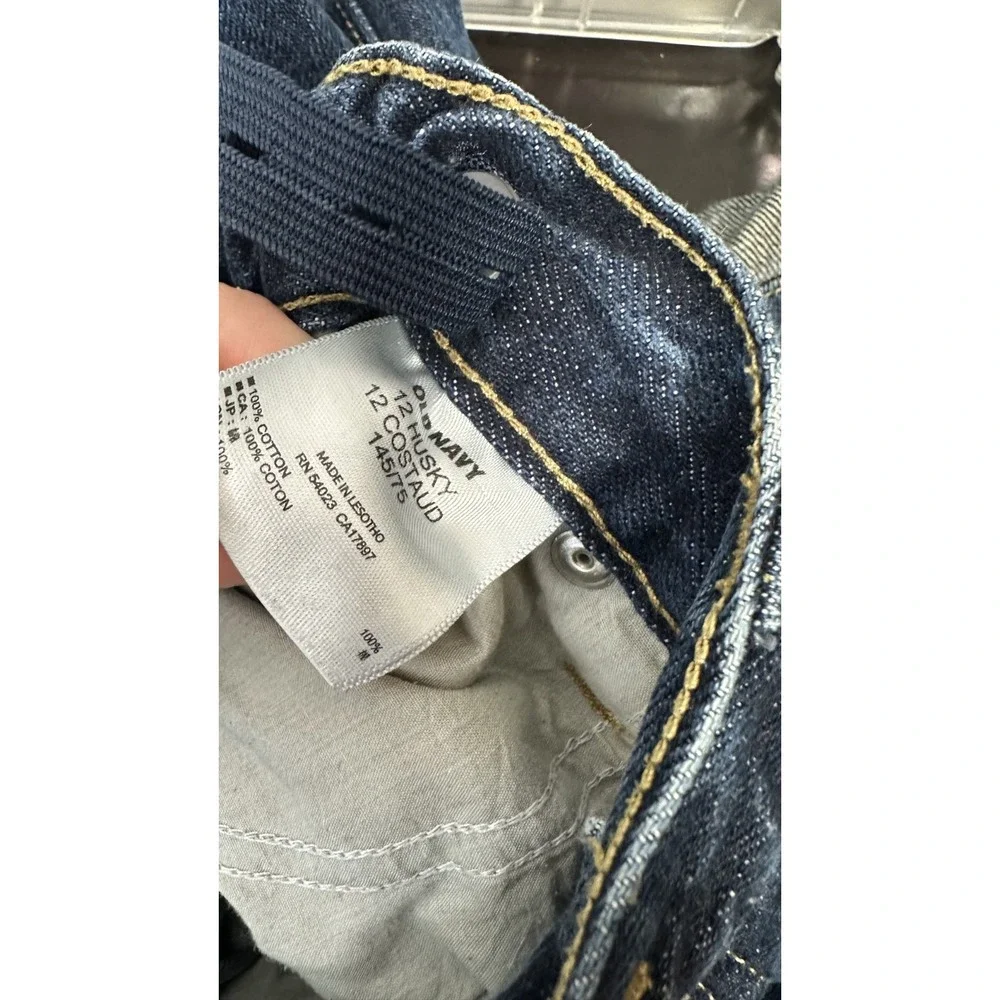 Old Navy Kids Loose Ample Blue Jeans 12 Husky Denim Cotton Zip Flat Front